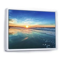 Blue Seashore with Distant Sunset  Canvas Wall Art