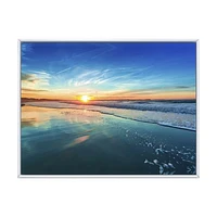 Blue Seashore with Distant Sunset  Canvas Wall Art