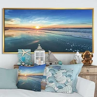 Blue Seashore with Distant Sunset  Canvas Wall Art