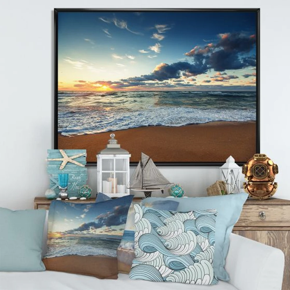 Sunrise and Glowing Waves Ocean  Canvas Wall Art