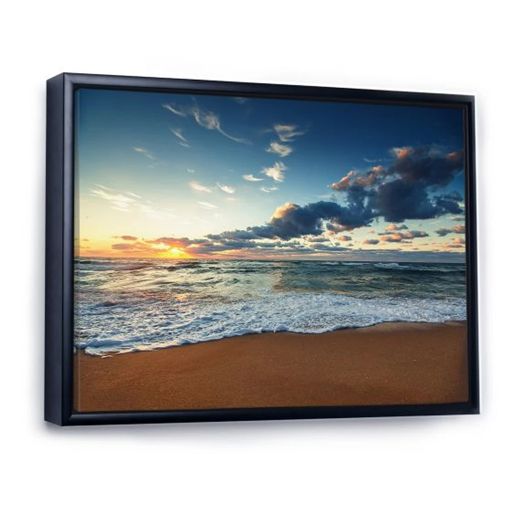 Sunrise and Glowing Waves Ocean  Canvas Wall Art