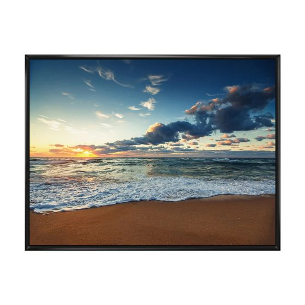 Sunrise and Glowing Waves Ocean  Canvas Wall Art