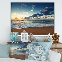 Sunrise and Glowing Waves Ocean  Canvas Wall Art