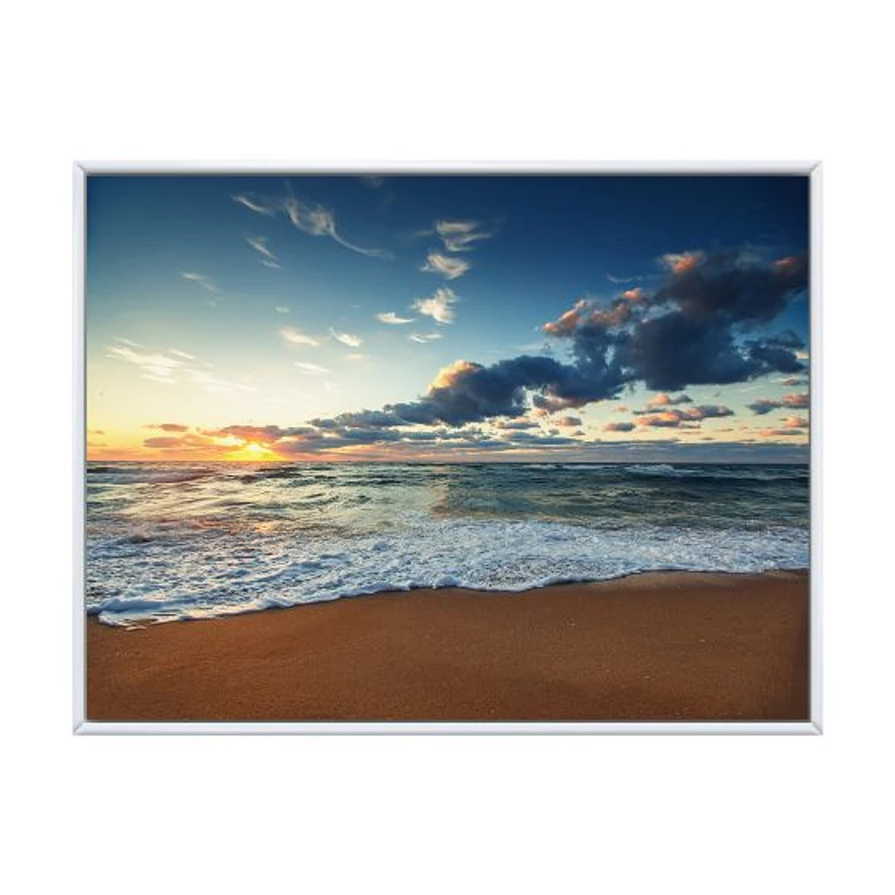 Sunrise and Glowing Waves Ocean  Canvas Wall Art