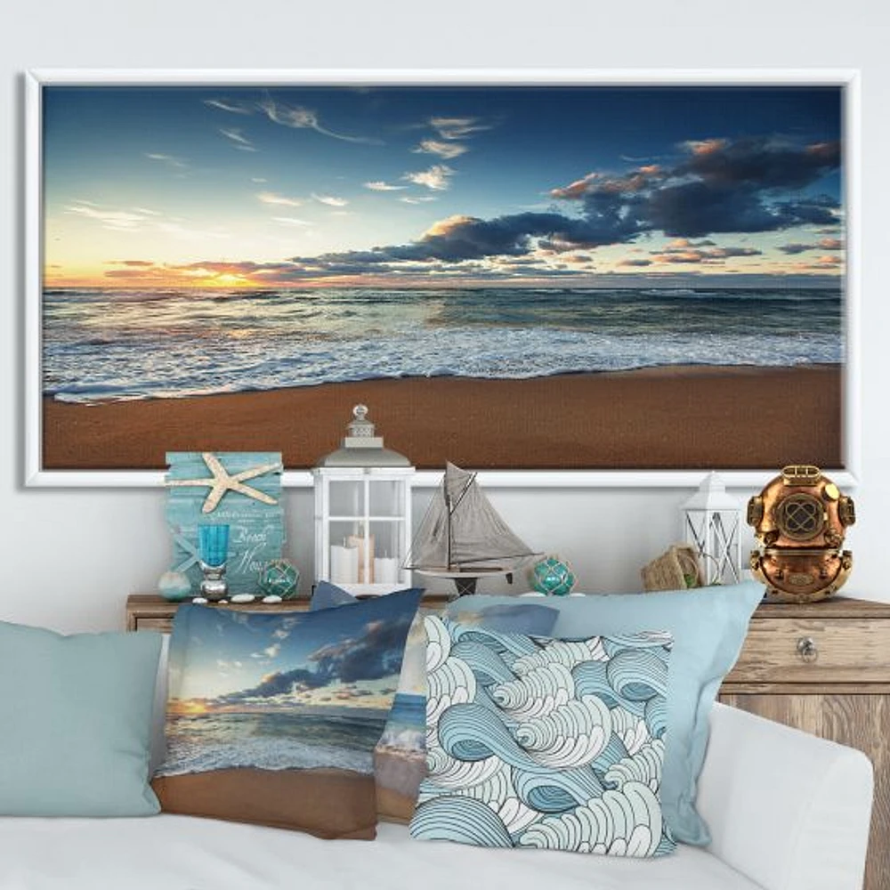 Sunrise and Glowing Waves Ocean  Canvas Wall Art