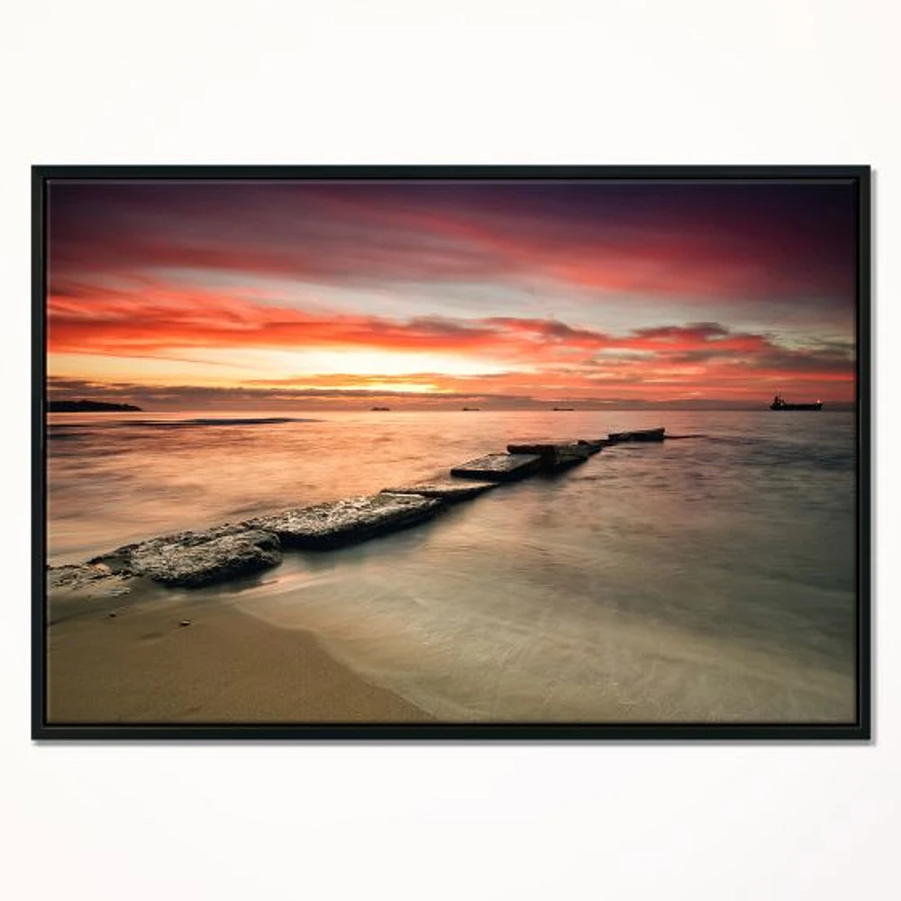 Wonderful Sunrise on Black Ocean  Wall Art