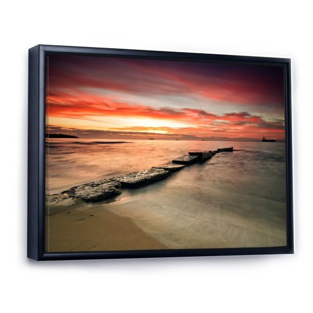 Wonderful Sunrise on Black Ocean  Wall Art