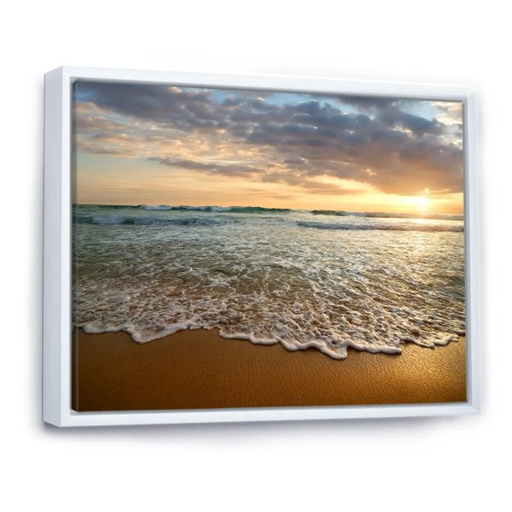 Bright Cloudy Sunset Calm Ocean  Art Canvas