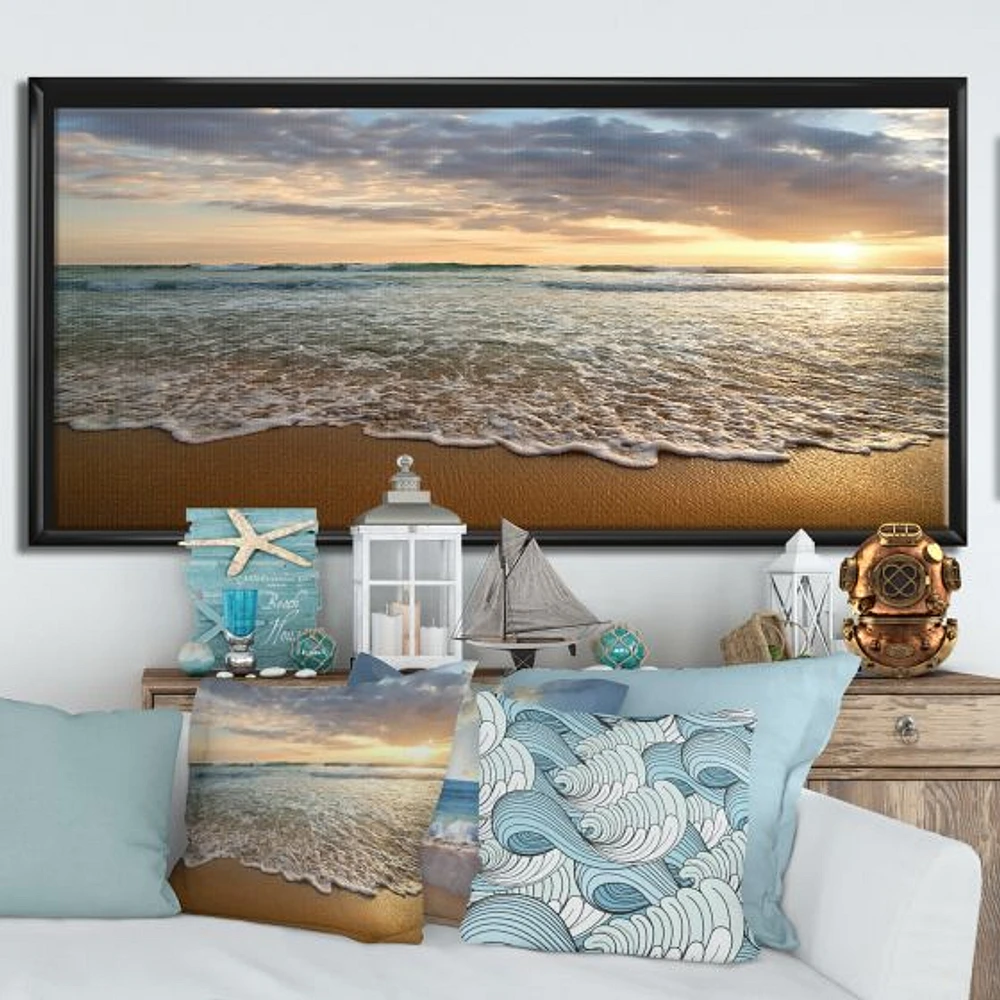 Bright Cloudy Sunset Calm Ocean  Art Canvas