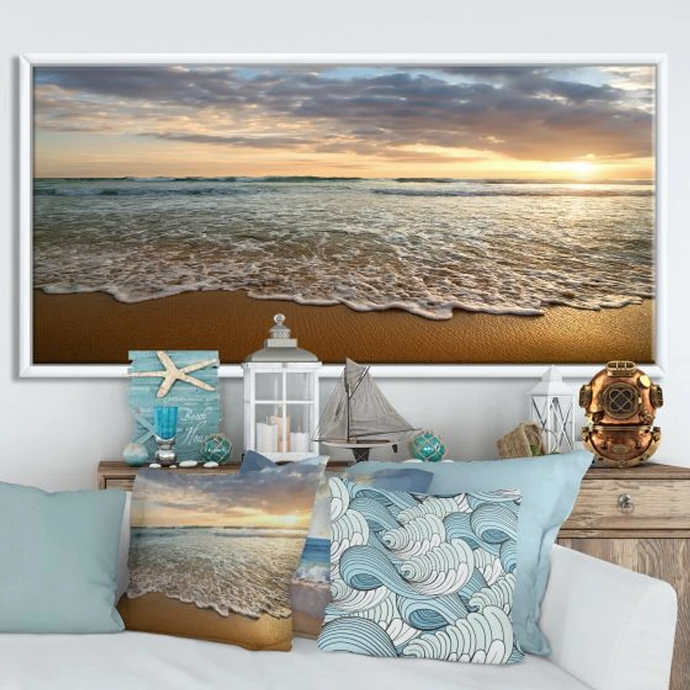 Bright Cloudy Sunset Calm Ocean  Art Canvas