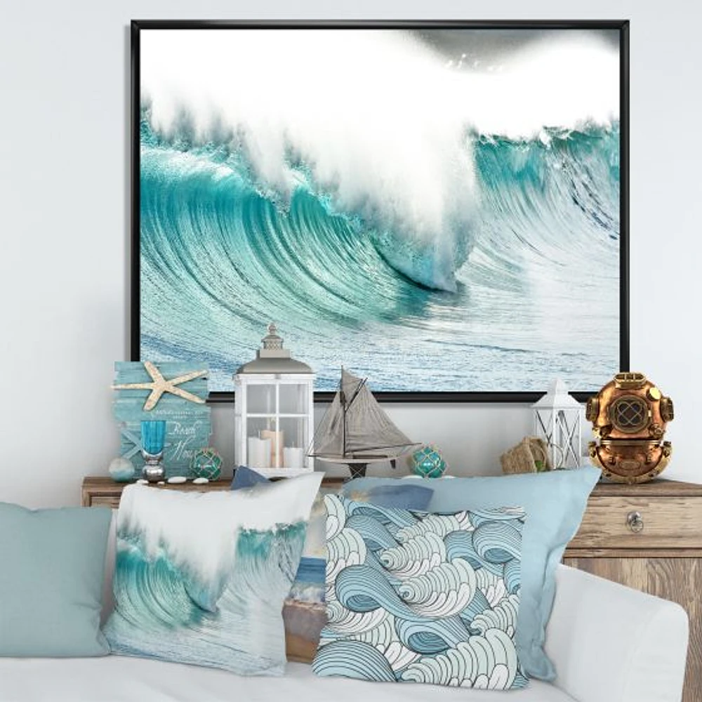 Massive Blue Waves Breaking Beach Art Canvas