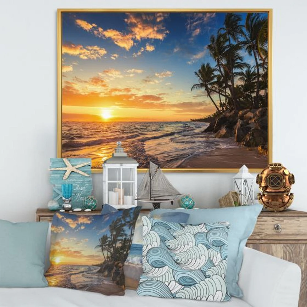 Paradise Tropical Island Beach with Palms  Art Canvas