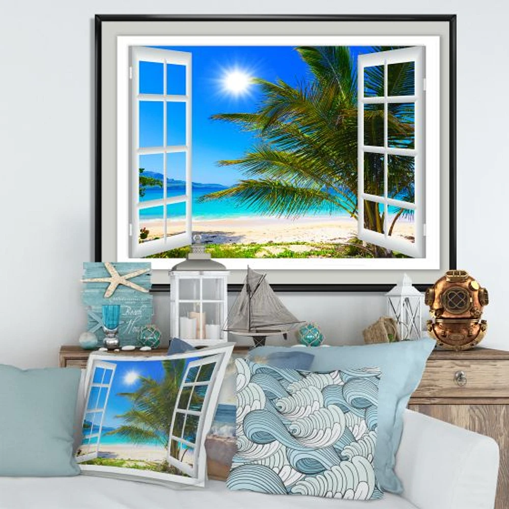 Toile  « Window Open to Beach with Palm »