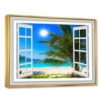 Window Open to Beach with Palm  Canvas Art