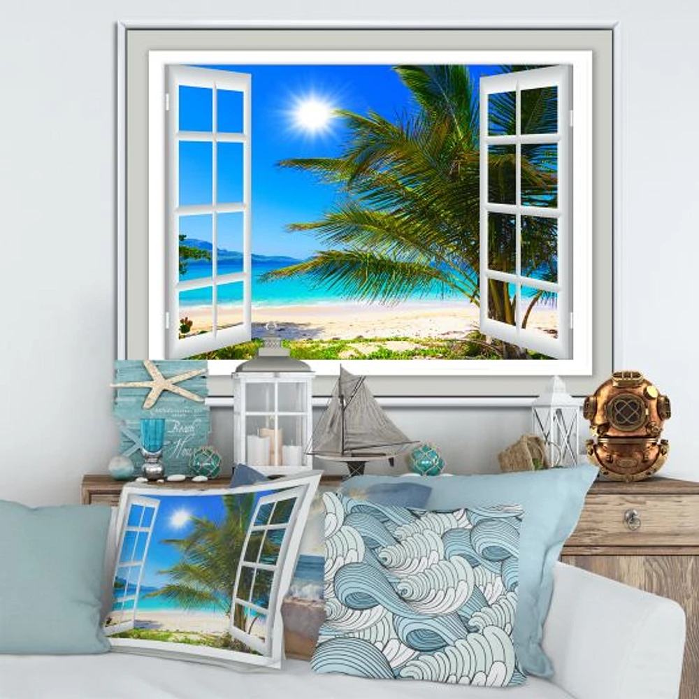 Toile  « Window Open to Beach with Palm »