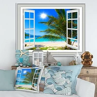 Window Open to Beach with Palm  Canvas Art