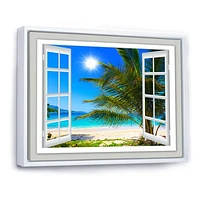 Window Open to Beach with Palm  Canvas Art