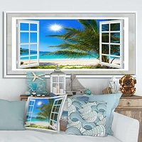 Window Open to Beach with Palm  Canvas Art