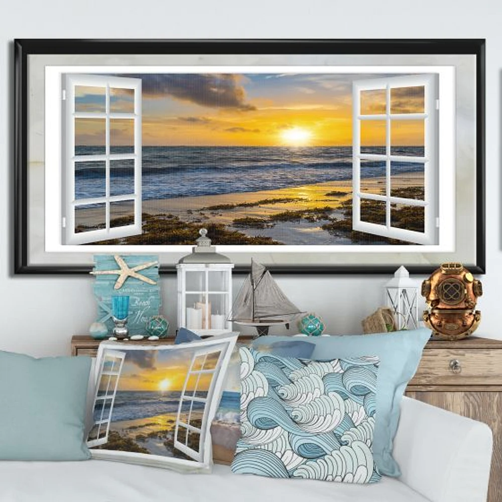 Open Window to Bright Yellow Sunset  Canvas Wall Art Print