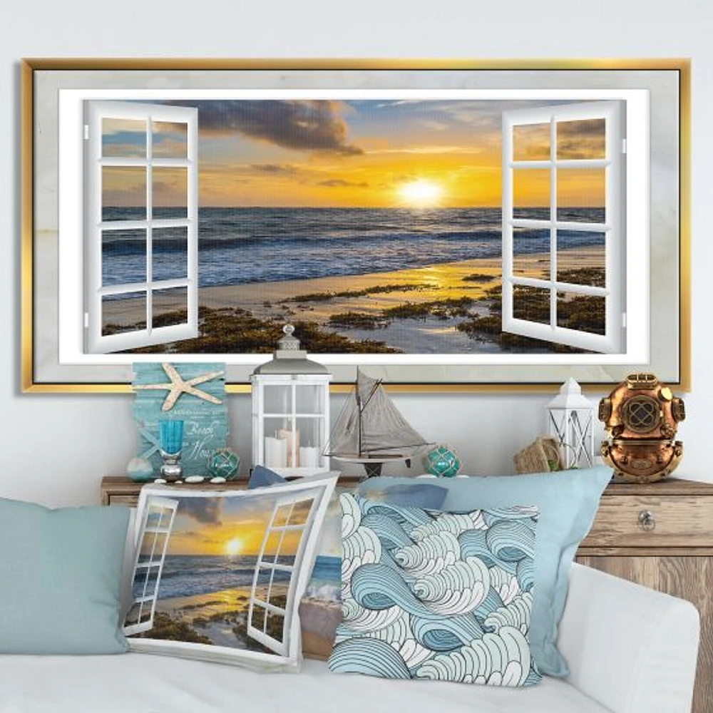 Open Window to Bright Yellow Sunset  Canvas Wall Art Print