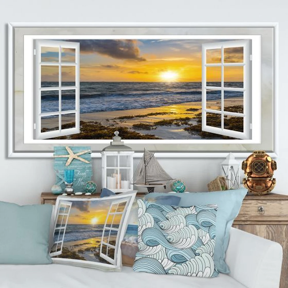 Open Window to Bright Yellow Sunset  Canvas Wall Art Print