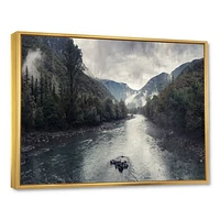 Mountain River with Fog and Rain  Canvas Art Print