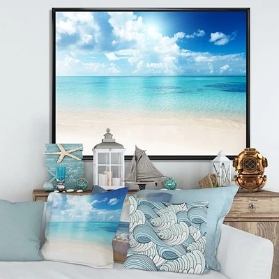 Sand of Beach Blue Caribbean Sea  Canvas Wall Art Print