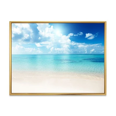 Sand of Beach Blue Caribbean Sea  Canvas Wall Art Print