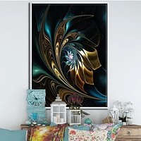 Brown Blue Fractal Flower Black  Canvas Art