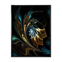 Brown Blue Fractal Flower Black  Canvas Art