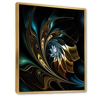 Brown Blue Fractal Flower Black  Canvas Art