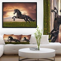 Black Friesian Horse Gallop  Wall Art