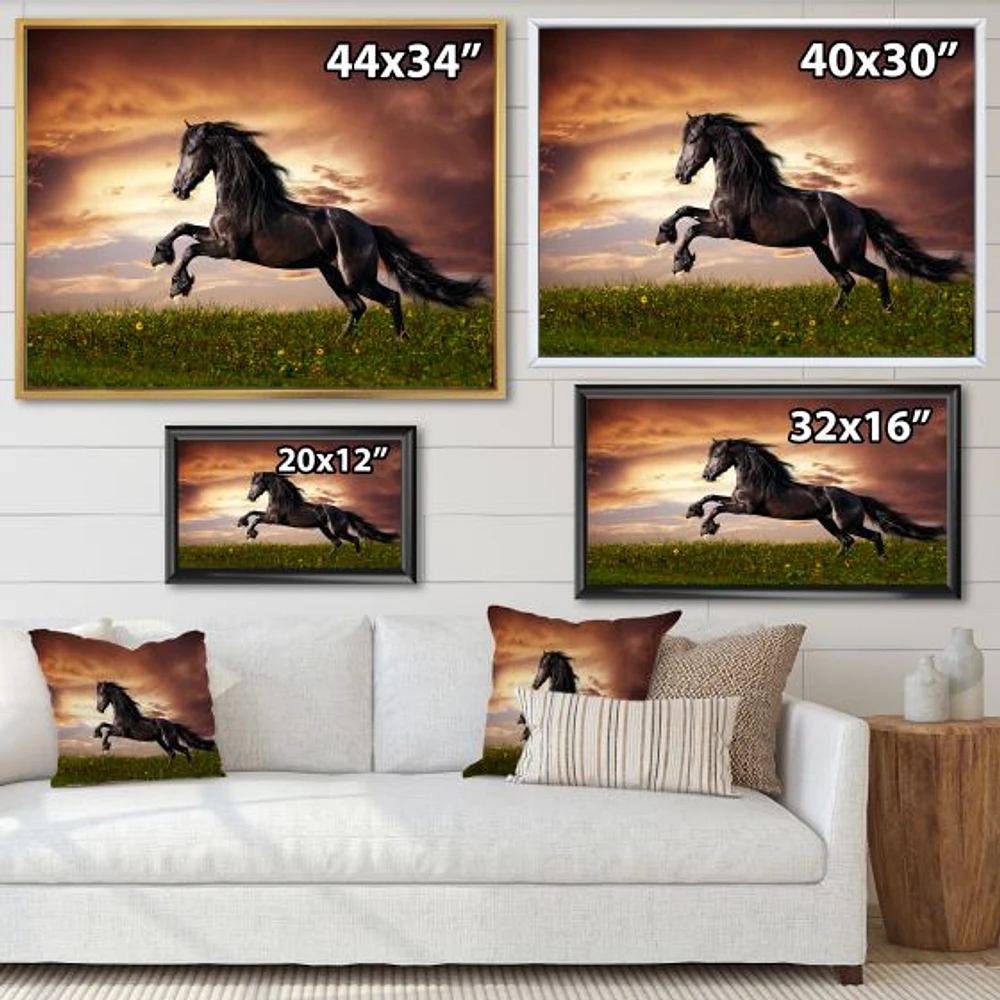 Black Friesian Horse Gallop  Wall Art