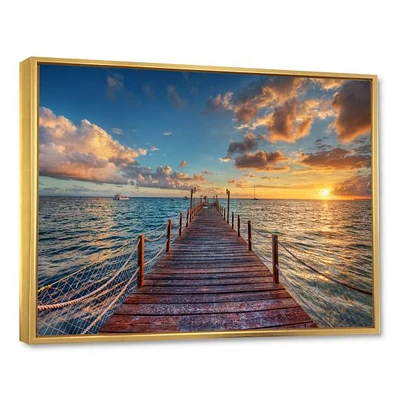 Brilliant Sunrise over Sea Pier  Canvas Wall Art