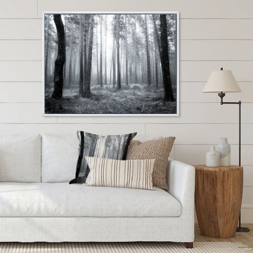 Black and White Foggy Forest Canvas Wall Art