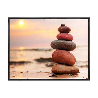 Stones Pyramid on Sand Symbolizing Zen  Wall Art