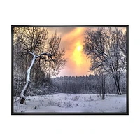 Winter Landscape with Yellow Sun  Wall Art