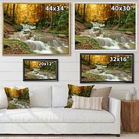 Forest Waterfall with Yellow Trees  Artwork Canvas Print