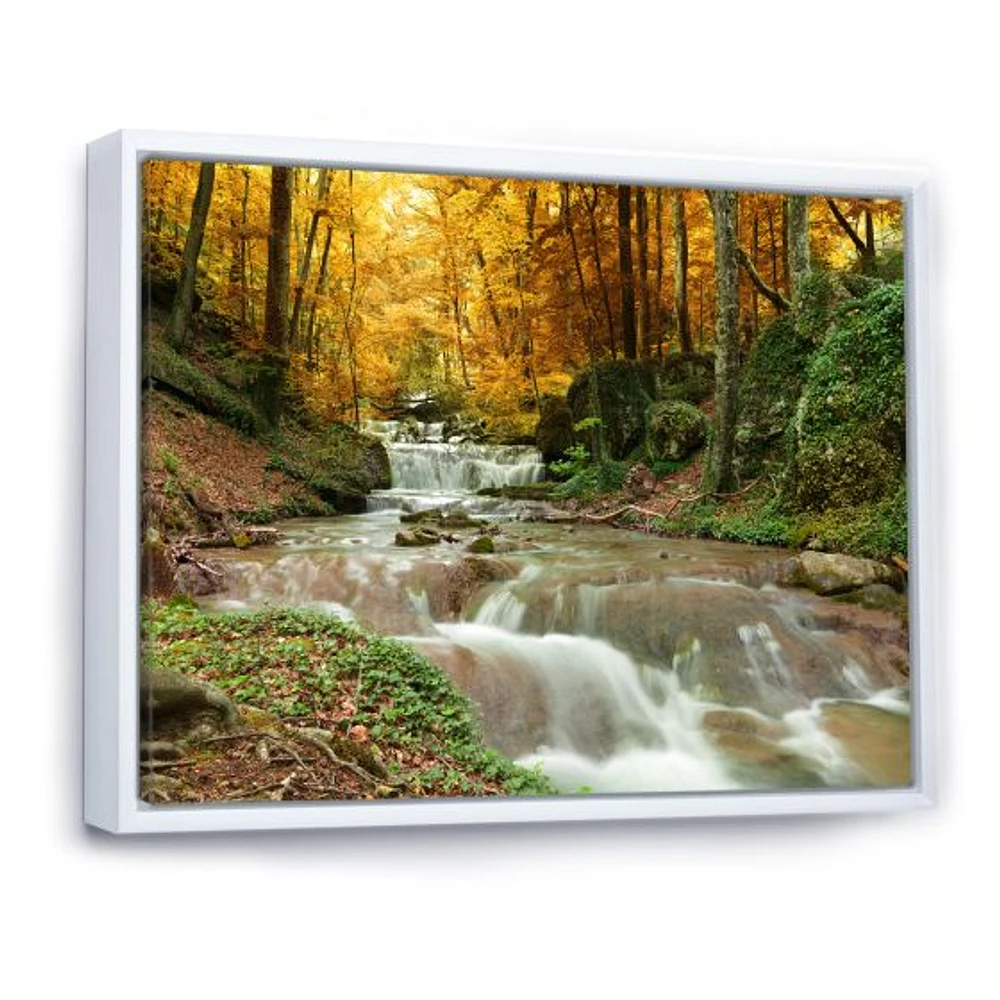 Forest Waterfall with Yellow Trees  Artwork Canvas Print