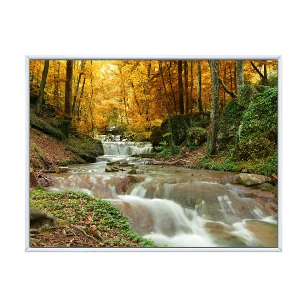 Forest Waterfall with Yellow Trees  Artwork Canvas Print