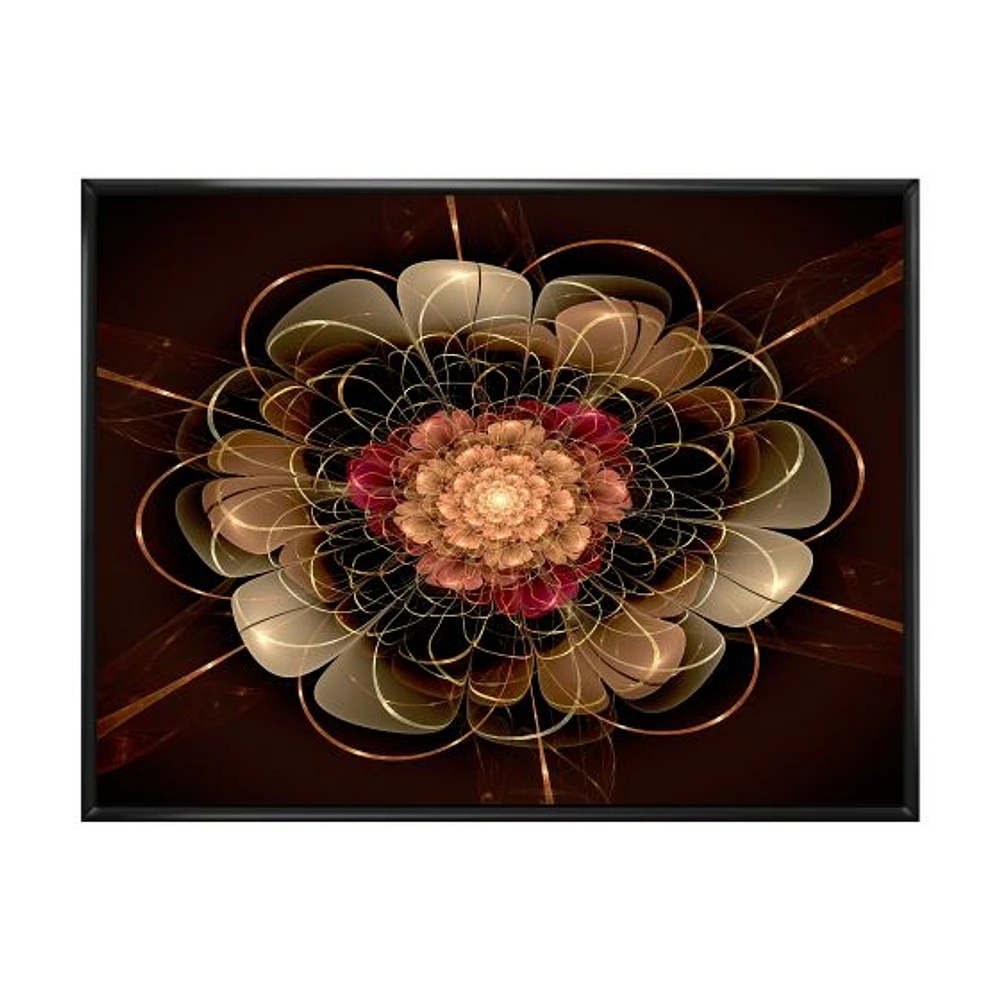 Dark Gold Red Fractal Flower Pattern  Wall Art