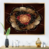 Dark Gold Red Fractal Flower Pattern  Wall Art