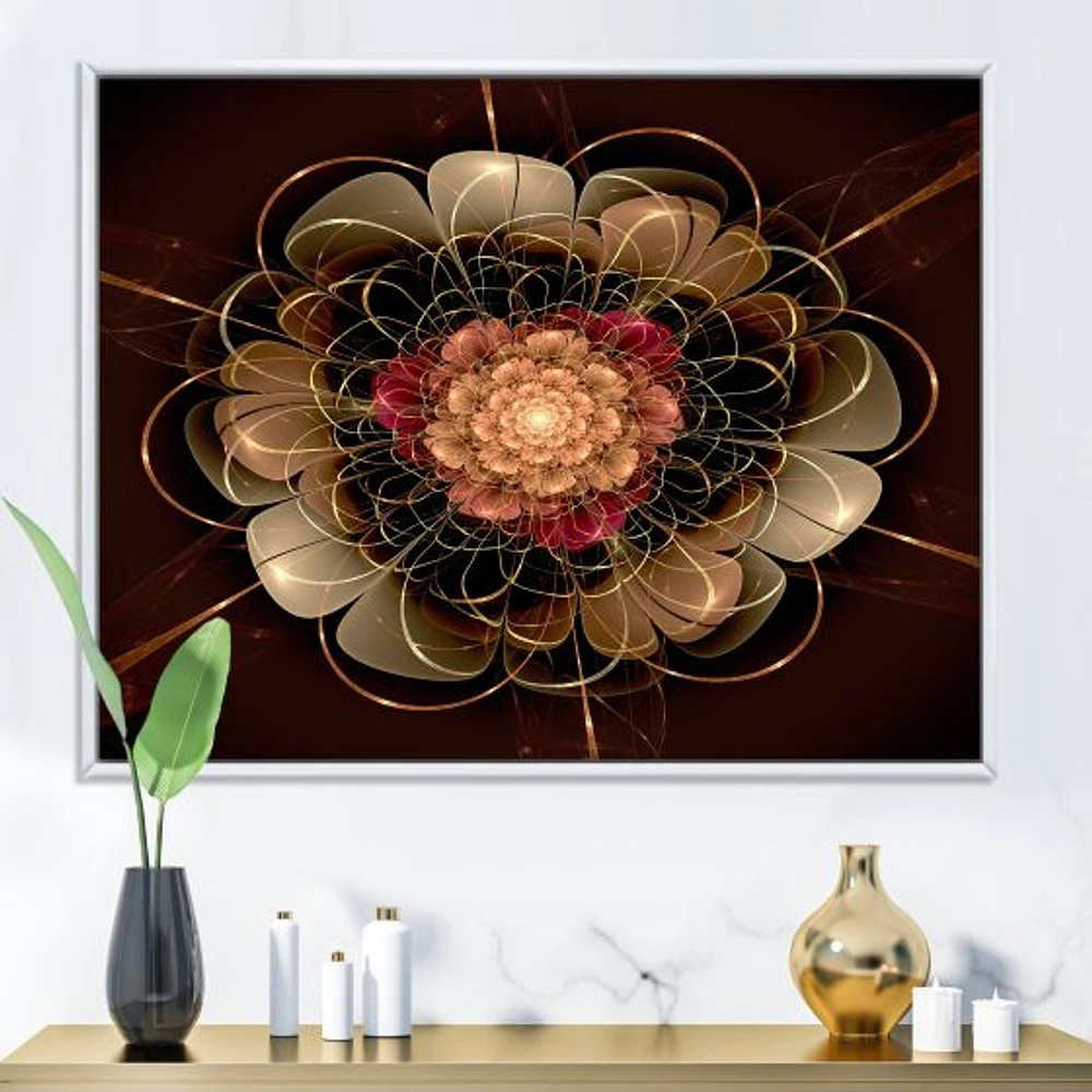 Dark Gold Red Fractal Flower Pattern  Wall Art