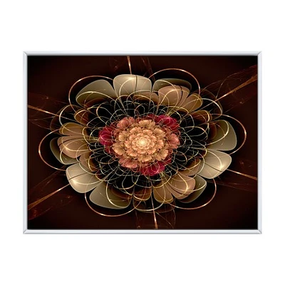 Dark Gold Red Fractal Flower Pattern  Wall Art