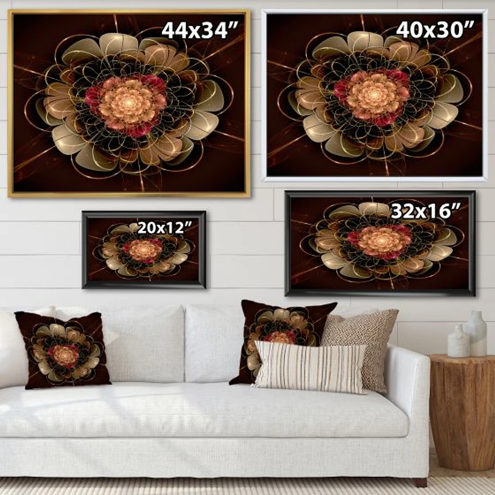 Dark Gold Red Fractal Flower Pattern  Wall Art