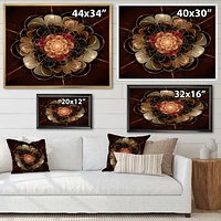 Dark Gold Red Fractal Flower Pattern  Wall Art