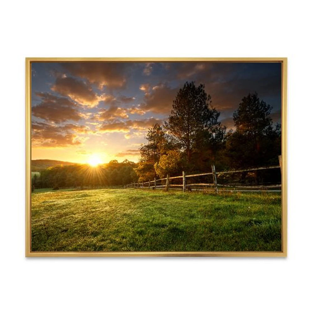 Toile « Fenced Ranch at Sunrise »