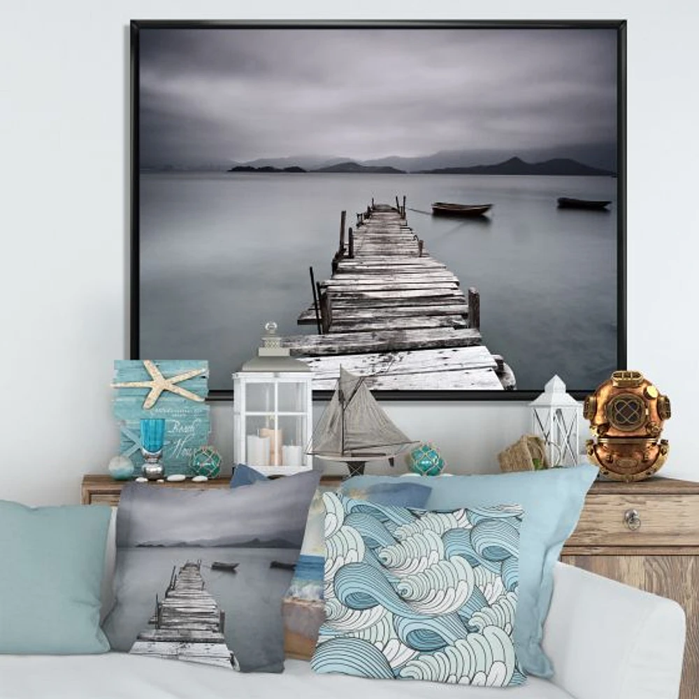 Pier and Boats at Seashore Wall Art