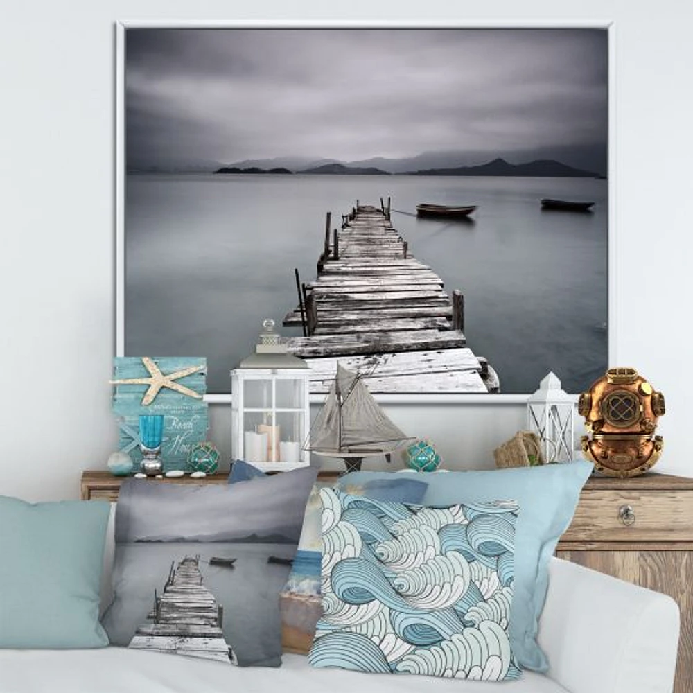 Pier and Boats at Seashore Wall Art