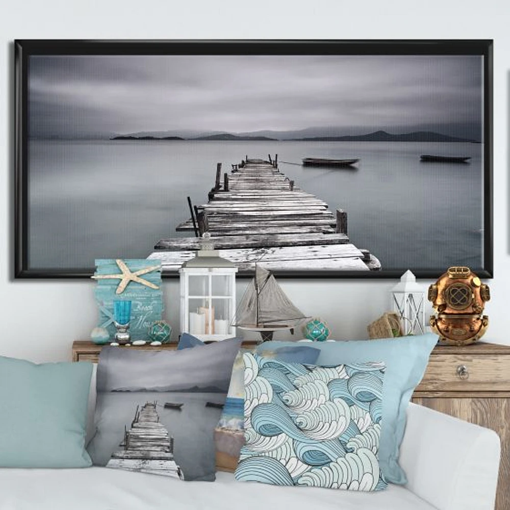 Pier and Boats at Seashore Wall Art